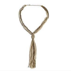 Vintage Lariat Necklace Beaded Tassel Long Metallic Multi-strand Seed Beads Boho